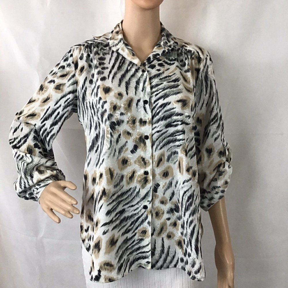 Vintage All Hours Button Front Blouse Size XS Multicolor Animal Print